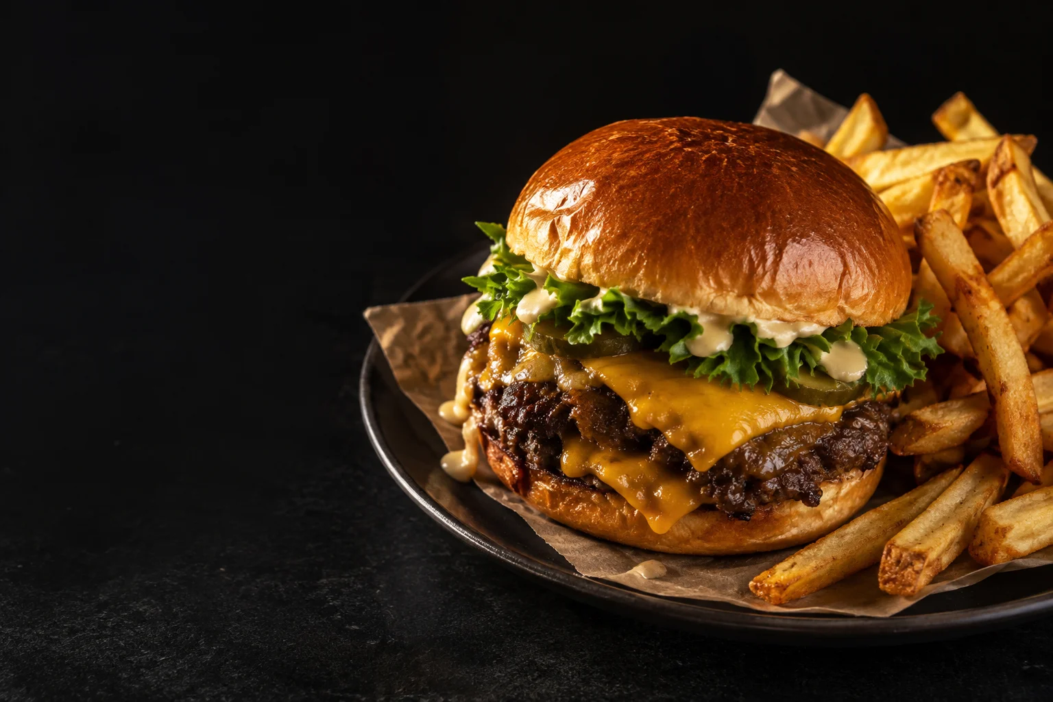 Taze hazırlanmış burger ve patates kızartması